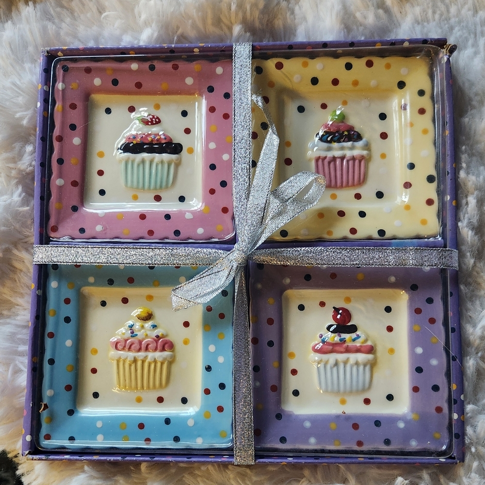 Happy Birthday Cupcake Dessert Plate Set Set of 4